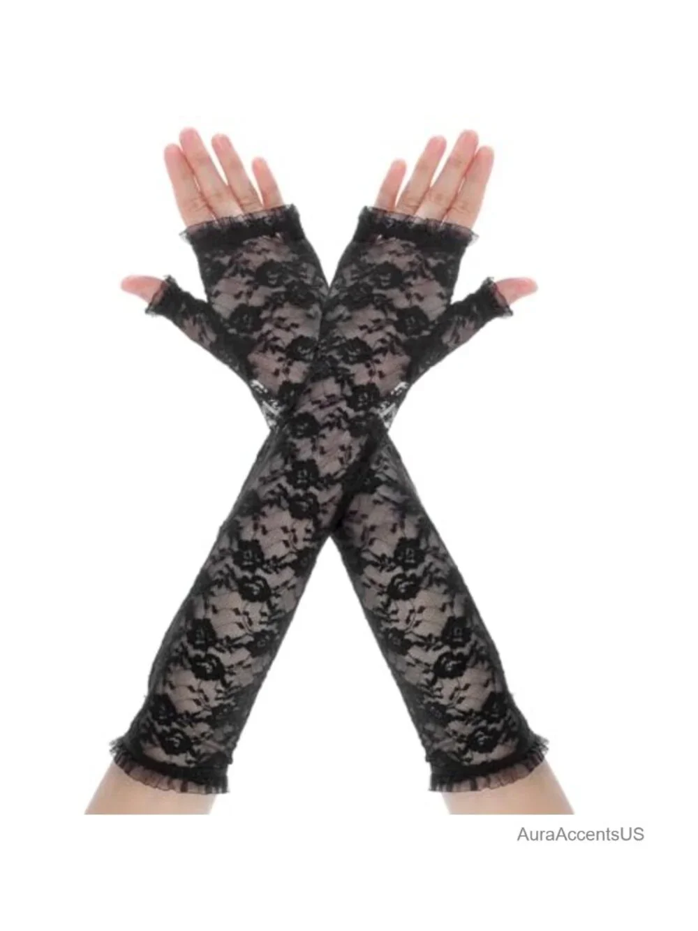 Lace Fingerless Gloves for Women, Pure Vintage Floral Sheer Lace Arm Sleeves,
